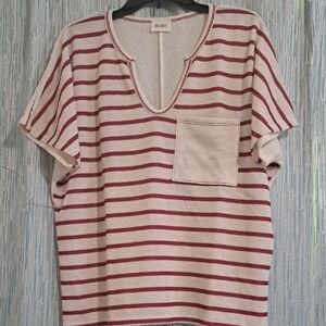 BiBi Short Sleeve Striped Tee - Red and Cream